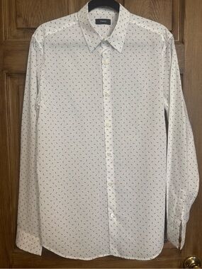 Theory White Button-Up Shirt with Black Micro Dash Print